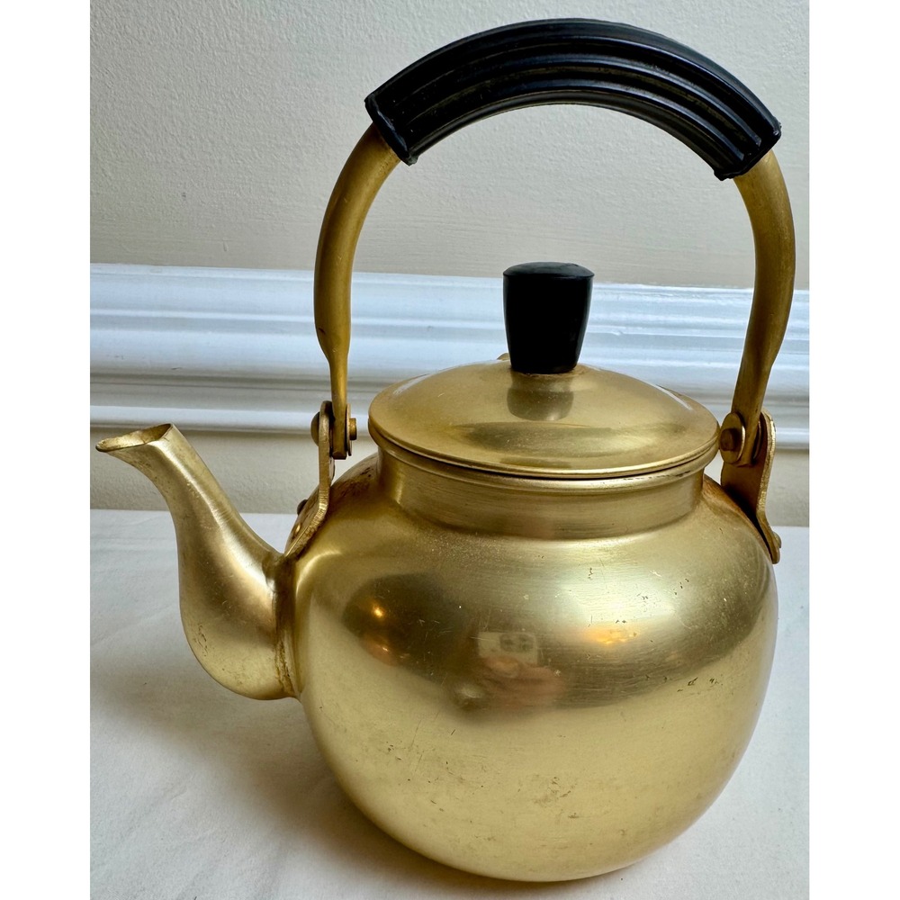 Vintage Gold Aluminum Tea‎ Kettle 1QT Small Stovetop Teapot Farmhouse Decor